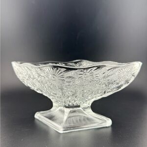 Clear Glass Floral Footed Diamond Shaped Bowl by Indiana Glass 618